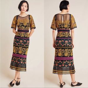 Anthropologie Jacquin Embroidered Midi Dress
Gold Black Mesh Women's 2